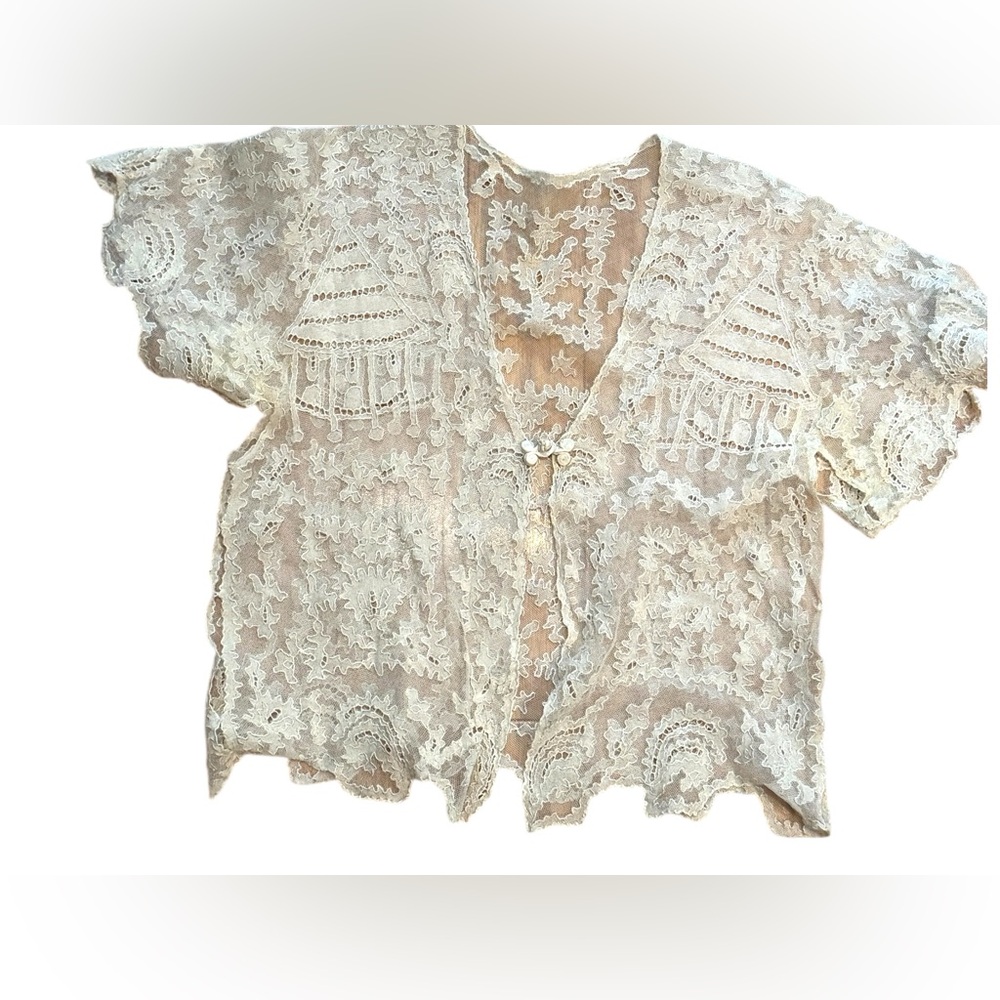 Elegant Antique Cream Lace Women Top 1920s Flapper Boudoir